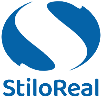 um logo azul com fundo transparente escrito stilo real